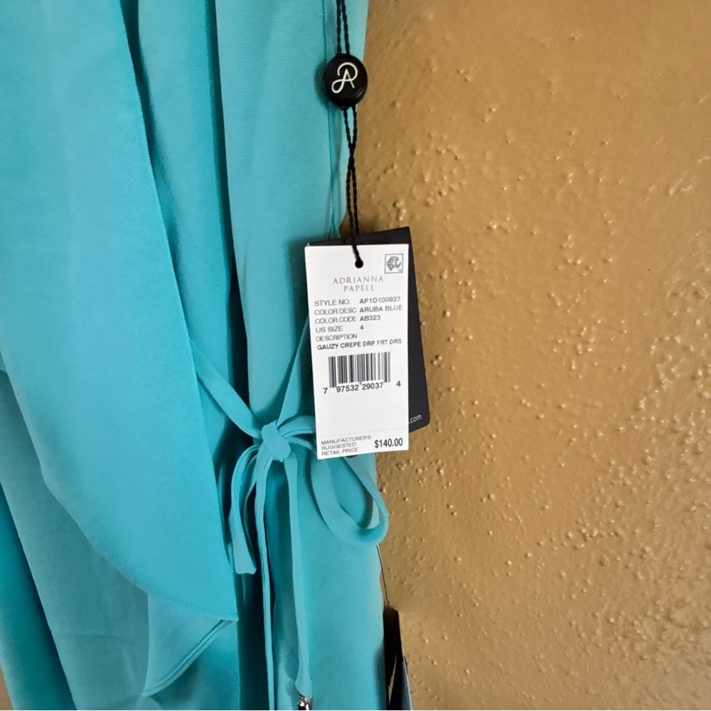 Adrianna Papell Aruba Blue Gauzy Crepe Draped Front Dress AP10100837 Womens 4 - Picture 7 of 8